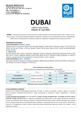 Dubai (12.03.2016) - Turistička agencija Big Blue - Cenovnici