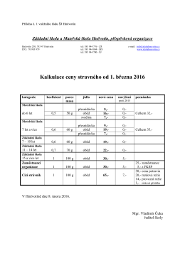 Kalkulace stravného od 1. 3. 2016 - Základní škola a Mateřská škola