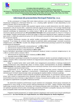 Informacja dla pracowników Electropoli Poland Sp. z oo