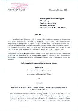 Decyzja Powiatowego InspektoraSanitarnego w Olkuszu