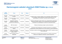 Harmonogram szkoleń otwartych DQS Polska sp. z oo 2016