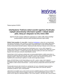 InterSystems TrakCare získal ocenění agentury KLAS jako nejlepší