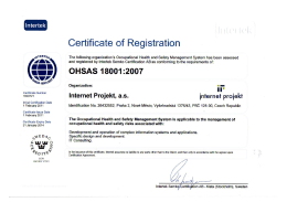 Internet Projekt, a. s. - ISO 18001:2007 (Intertek)