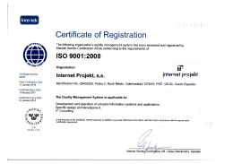 Internet Projekt, a. s. - ISO 9001:2008 (Intertek)