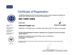 Internet Projekt, a. s. - ISO 14001:2004 (Intertek)