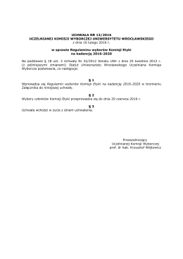 Uchwała Nr 13/2016 w sprawie Regulaminu wyborów Komisji Etyki