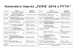 Kalendarz imprez „FERIE 2016 z PTTK”