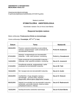 raspored nastave iz stomatološke anestezije za studente medicine