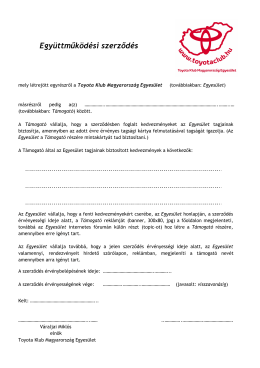 Együttműködési szerződés - Toyota Klub Magyarország Egyesület