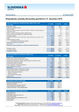 Hospodárske výsledky Slovenskej sporiteľne k 31. decembru 2015