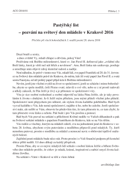 Pastýřský list – pozvání na světový den mládeže v Krakově 2016