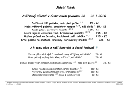 Jídelní lístek, Pivní degustační menu a Vimperské menu