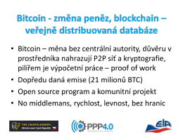 Bitcoin - změna peněz, blockchain
