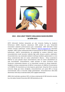 2015 - 2016 Urap Türkiye Sıralaması Basın Bildirisine ulaşmak için