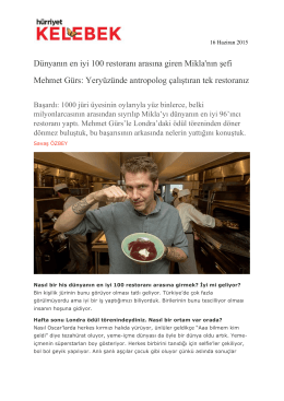 Dünyanın en iyi 100 restoranı arasına giren Mikla`nın şefi Mehmet