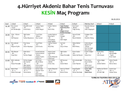 4.Hürriyet Akdeniz Bahar Tenis Turnuvası KESİN Maç Programı