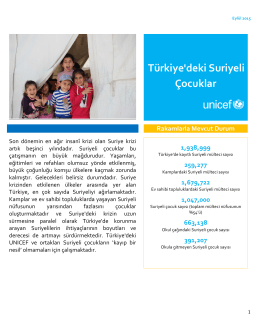 Suriyeli Çocukların durumuna ilişkin UNICEF Türkiye Bilgi Notu