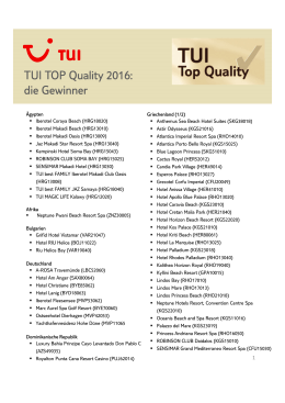 TUI TOP Quality 2016: die Gewinner