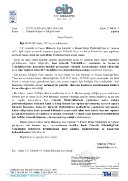 Sayı : 75577333-TİM.EİB.GSK.00.8/3394 İzmir, 17/04/2015 Konu