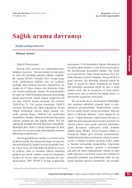 PDF - Sağlık arama davranışı - Türkiye Aile Hekimliği Dergisi