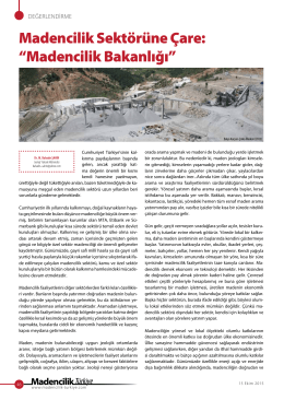 Makale: Madencilik Sektörüne Çare:“Madencilik Bakanlığı”