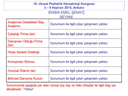 [RABİA EMEL ŞENAY] BEYANI - Türk Pediatrik Hematoloji Derneği