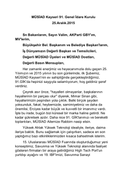 MÜSİAD Kayseri 91. Genel İdare Kurulu 25.Aralık.2015 Sn