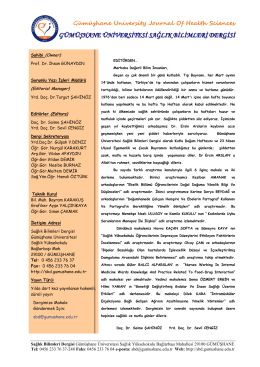 Sunuş - Gümüşhane Üniversitesi Sağlık Bilimleri Dergisi
