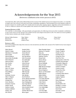Acknowledgements for the Year 2015
