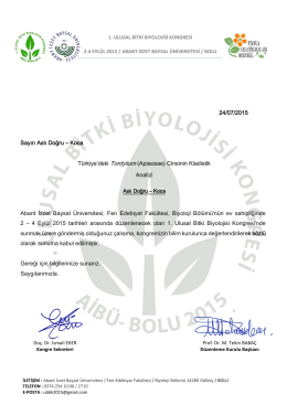 24/07/2015 Sayın Aslı Doğru – Koca Abant İzzet Baysal Üniversitesi