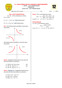 TEK ve ÇİFT FONKSİYONLAR f:A→B , y=f(x) fonksiyonu verilsin. için