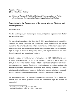 Open Letter to the Government of Turkey on Internet Blocking and