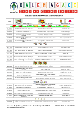 02.11.2015–30.11.2015 tarihleri arası yemek listesi