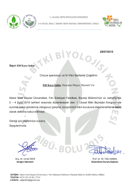 29/07/2015 Sayın Elif Kaya Şahin Abant İzzet Baysal Üniversitesi