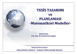 TESİS TASARIMI ve PLANLAMASI -Matematiksel Modeller-