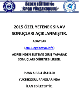 2015 Özel Yetenek Sınavı Sonuç Duyurusu!!