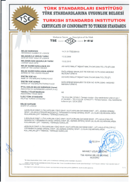 CERTIFICATE OF CONFORMIn` TO TURKISH STANDARDS