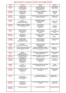 ÖZEL BALÇOVA ANAOKULU EYLÜL 2015 YEMEK LİSTESİ