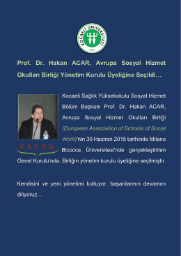 Prof. Dr. Hakan ACAR, Avrupa Sosyal Hizmet Okulları Birliği