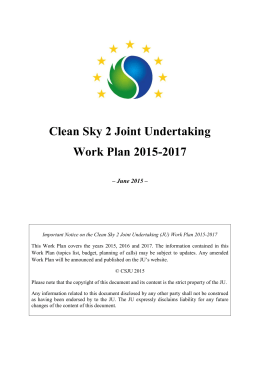 Clean Sky 2 Joint Undertaking Work Plan 2015-2017