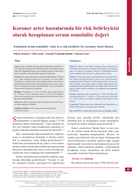 Koroner arter hastalarında bir risk belirleyicisi olarak hesaplanan