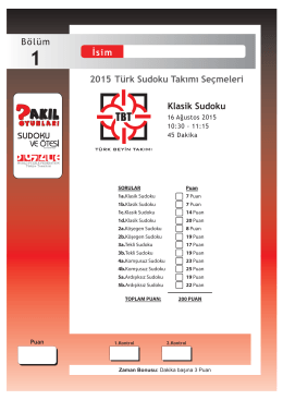 Bölüm Klasik Sudoku 2015 Türk Sudoku Takımı