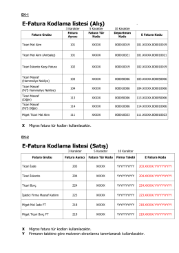 E-Fatura Kodlama listesi (Satış) - B2B