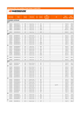Hankook 2015 Yaz Lastikleri Fiyat Listesi 1 Eylül 2015