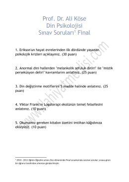 Prof. Dr. Ali Köse Din Psikolojisi Sınav Soruları1 Final