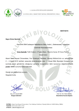 09/07/2015 Sayın Emre Sevindik Abant İzzet Baysal Üniversitesi