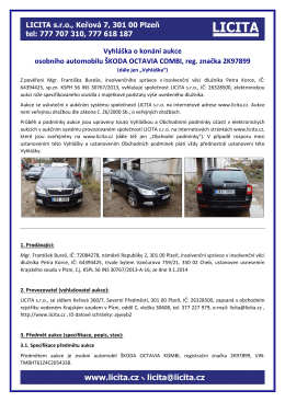 Vyhláška o konání aukce osobního automobilu ŠKODA