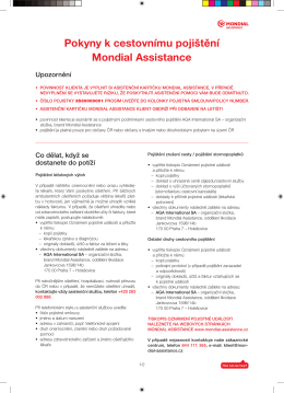 Pokyny k cestovnímu pojištění Mondial Assistance