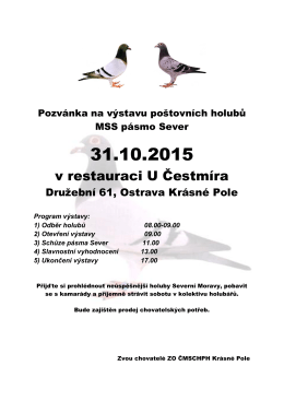 Pozvánka na výstavu poštovních holubů ZO Krásné Pole a přátelské