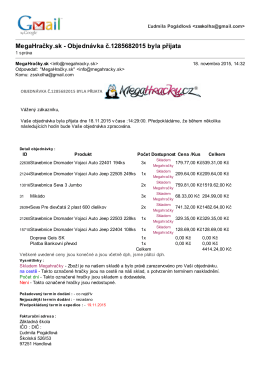 MegaHračky.sk - Objednávka č.1285682015 byla přijata